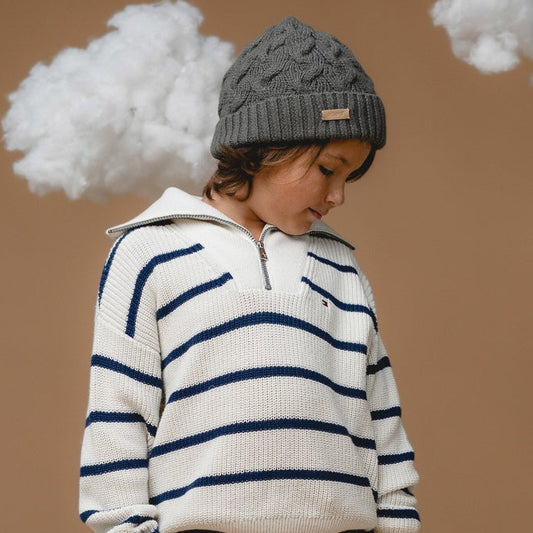 100% Baby Alpaca Cable Hat for Kids - Botanical Green